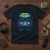 Protect Your Energy t-shirt design featuring a meditating silhouette within a digital circuit board pattern and colorful energy shield