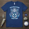 T-shirt with blue and white Protection & Blessings Ancient Symbol Hamsa Hand design