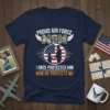 Proud Air Force Mom I Once Protected Him Now He Protects Me t-shirt design with patriotic imagery and military mom