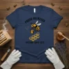 Proud Beekeeer Buzzing Since 2023 t-shirt design with a bee holding a honey bucket and honeycomb graphics