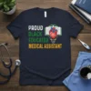 Proud Black Educated Medical Assistant t-shirt with heart graphic and stethoscope symbol