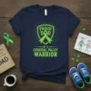 Proud Dad Of A Cerebral Palsy Warrior text with green ribbon on navy t-shirt design