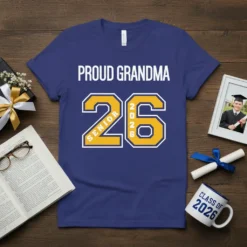 Proud Grandma Senior 2026 t-shirt design with graduation year in varsity font