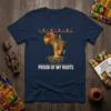 Proud of My Roots T-Shirt with African map, tree of life, and Kente cloth pattern