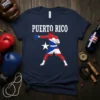 Puerto Rico boxer graphic with flag colors and text, designed for t-shirt wear