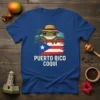 Puerto Rico Coquí frog t-shirt design with Puerto Rican flag and tropical background