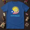Blue t-shirt with Puerto Rico flag, sun, and Coqui symbol. Text reads "Puerto Rico"