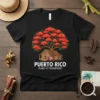Puerto Rico Island of Enchantment T-Shirt with Flamboyan tree, house, and flag graphic