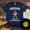Puerto Rico The Island Of Enchantment T-Shirt featuring a cool rabbit character in a Puerto Rican flag jacket and the