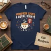 Pumpkin Spice & Equal Rights feminist t-shirt with a cute coffee cup character holding a women's rights symbol