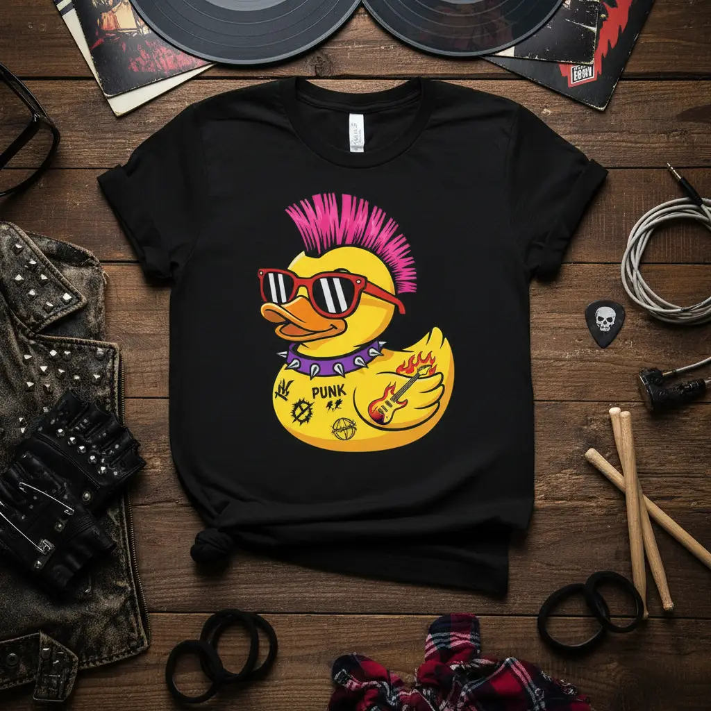 Punk Duck T-Shirt Funny Rock and Roll Music Gift