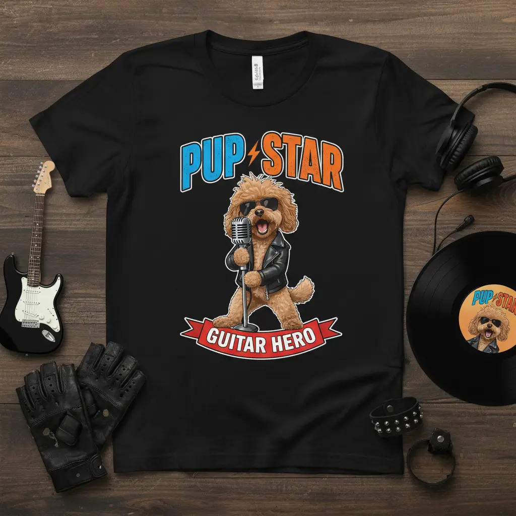 Pup Star Guitar Hero T-Shirt Dog Rock Music Gift
