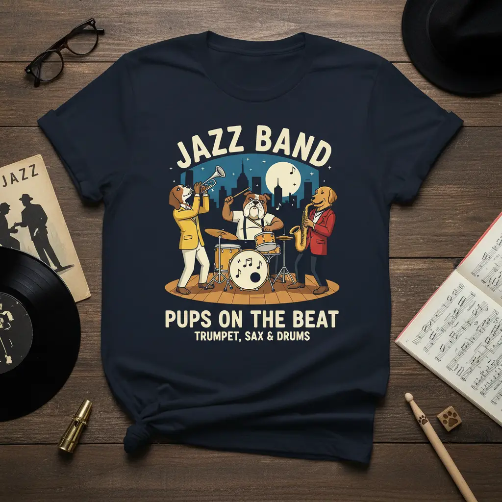 Pups on the Beat Jazz Band T-Shirt Musical Dogs Gift