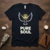 Pure Soul t-shirt with a white dove graphic and halo, symbolizing peace and spirituality