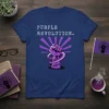 Purple Revolution. slogan t-shirt with a purple raised fist wrapped in chains and radiating purple lines