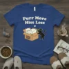 Purr More Hiss Less text with a white cat in a PURR ZONE box and a black cat playing with