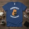 Purrfect Companions t-shirt design featuring two cats hugging, with white text above and below