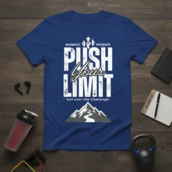 Workout Presents Push Your Limit Get Over The Challenge t-shirt with mountain graphic