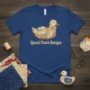 Quack Patch Designs t-shirt with a patchwork duck graphic and text, ideal for sewing and quilting enthusiasts