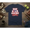 Navy t-shirt with "QUE BILA ASERE" text and Cuban flag graphic, featuring white and red lettering