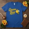 Queen Bee T-Shirt with a cute cartoon bee wearing a crown and the text "Queen Bee" in yellow script font
