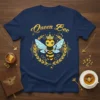 Queen Bee t-shirt design with a crowned bee wearing wings and surrounded by a laurel wreath