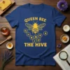 Queen Bee The Hive t-shirt design with a yellow bee graphic and honeycomb hexagons