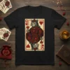 Queen of Hearts Cat T-Shirt design featuring a regal cat dressed as the Queen of Hearts card, holding a heart