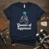 Queens of Tappiness text with tap shoes and crown graphic on navy t-shirt