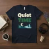 Quiet Time graphic t-shirt with a serene night landscape, moon, stars, and pine trees. Primary keyword: Quiet Time