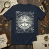 QUP2 Dragonfly Grunge Script T-Shirt with a detailed dragonfly illustration on a background of handwritten script and grunge textures