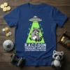 R.A.C.C.O.O.N TREASURE HUNTER EXTRATERRESTRIAL EDITION t-shirt with raccoon holding a crypto coin under a UFO beam