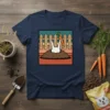 Rabbit Carrot Burrow T-Shirt with a cute bunny digging for a carrot, set against a vintage-style background