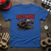Race Mode t-shirt featuring a graphic of a car in mid-air over a dirt track, with bold red text above