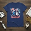 Radiology Skeleton Patriotic T-Shirt design featuring two skeletons, one in scrubs holding an American flag and another in a doctor's