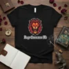 Rage Consumes Me t-shirt with a roaring lion graphic in red and yellow on black fabric
