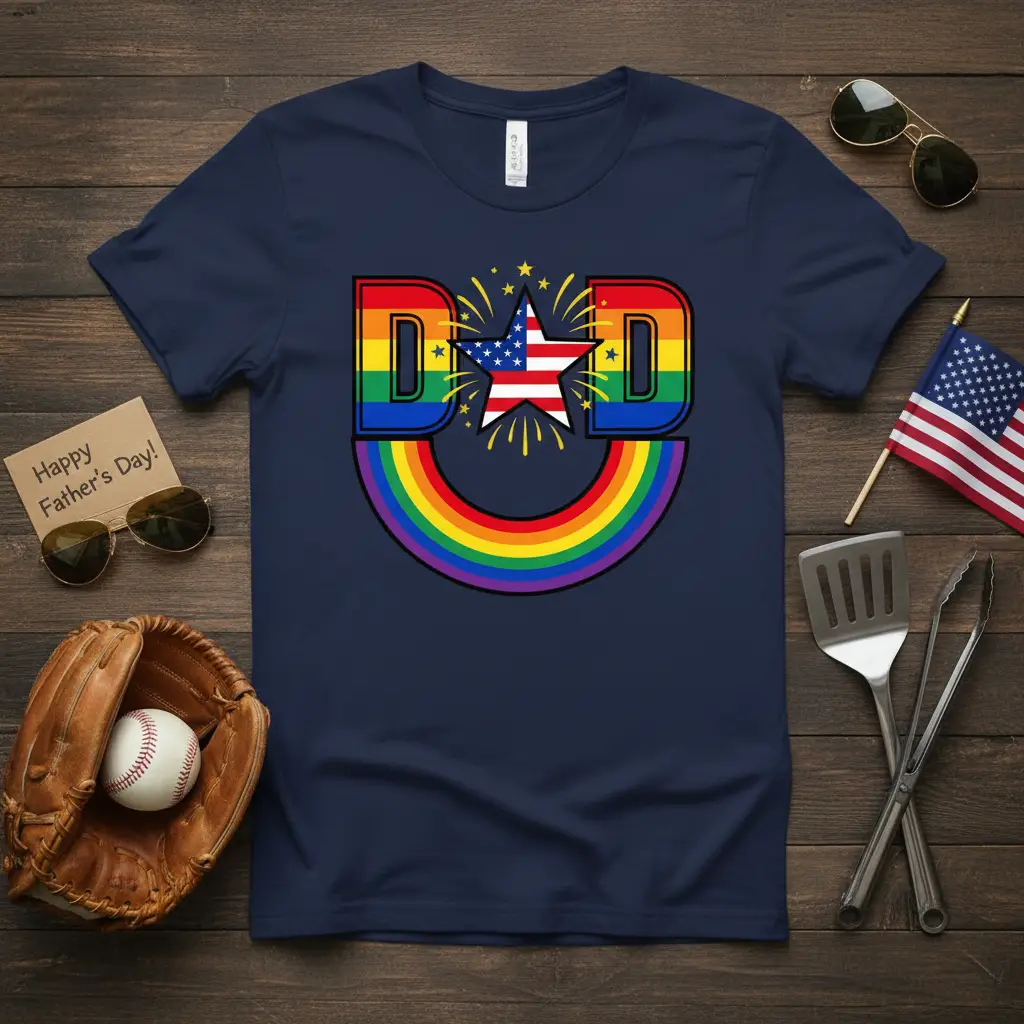 Rainbow Dad American Flag Pride Father’s Day T-Shirt