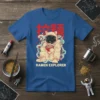 Ramen Explorer t-shirt design with a cat astronaut eating ramen, featuring Japanese text and steam graphics