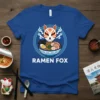 Ramen Fox t-shirt design featuring a stylized fox mask and a bowl of ramen, perfect for Japanese food lovers