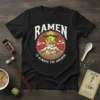 Ramen Is Always The Answer t-shirt design featuring a kawaii frog eating ramen with Mt. Fuji in the background