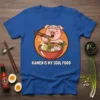 Ramen Is My Soul Food t-shirt design featuring a happy pig eating ramen noodles with chopsticks