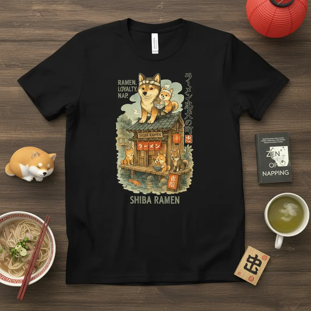 Ramen Loyalty Nap Shiba Ramen design with cute dogs enjoying noodles at a Japanese ramen shop