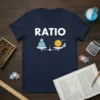 RATIO T-Shirt with a balance scale graphic illustrating mathematical and financial concepts