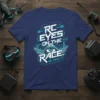 RC Eyes On The Race t-shirt design with futuristic text, an eye graphic, and wings, featuring RC FPV details