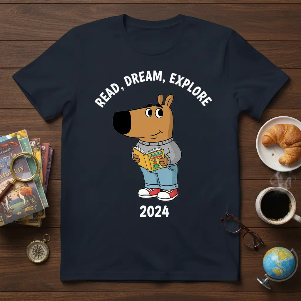 Read, Dream, Explore 2024 Dog Reading T-Shirt