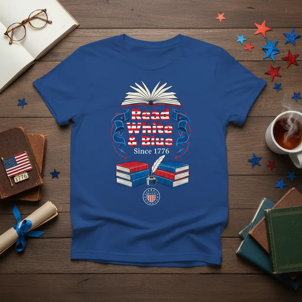 Read White & Blue Since 1776 Patriotic Book Lover T-Shirt