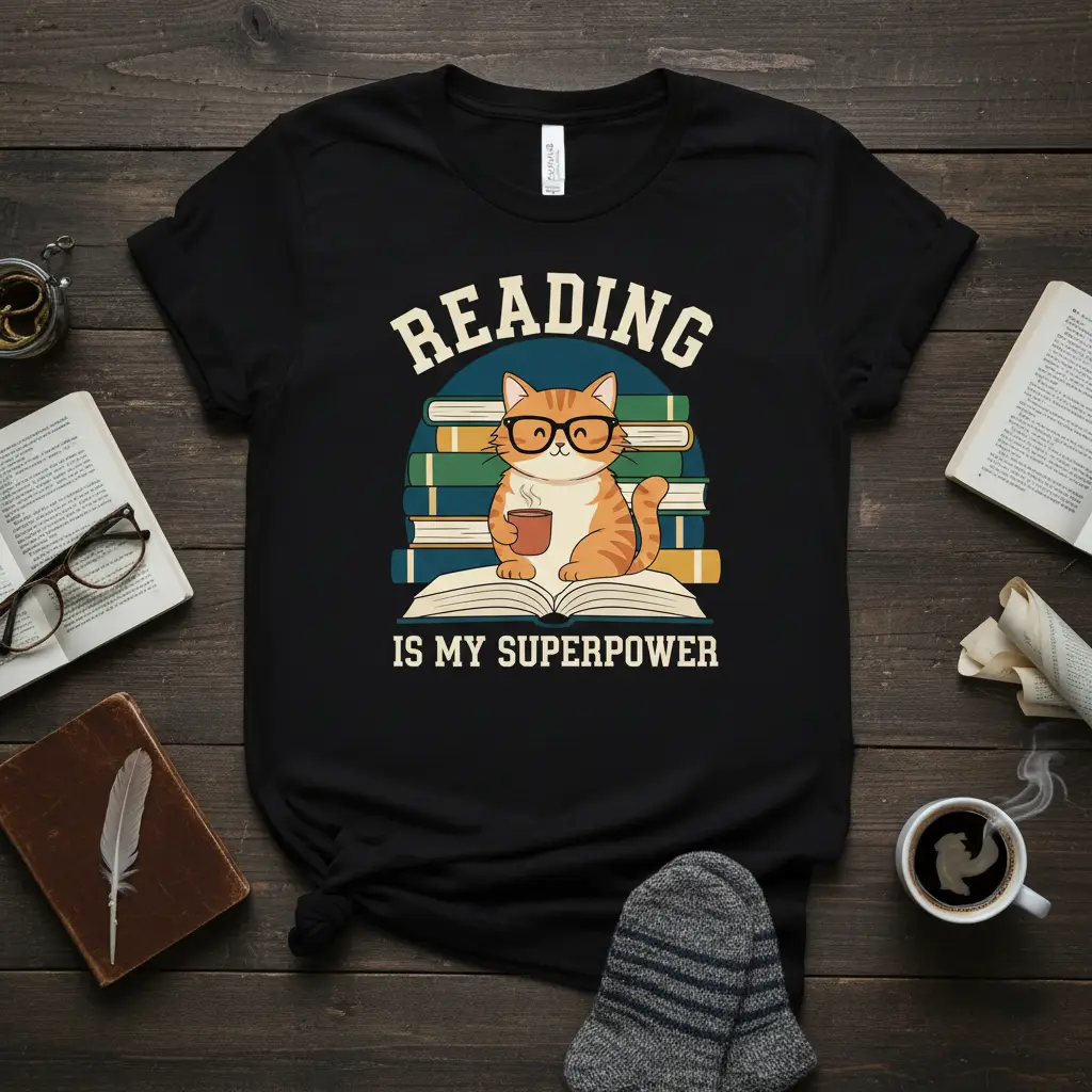 Reading Is My Superpower Cat Book Lover T-Shirt