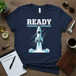 Ready Rocket Launch detailed graphic design printed on comfortable cotton t-shirt
