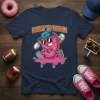 Ready To Tackle funny donut character in football stance wearing sunglasses and a cap on a navy t-shirt