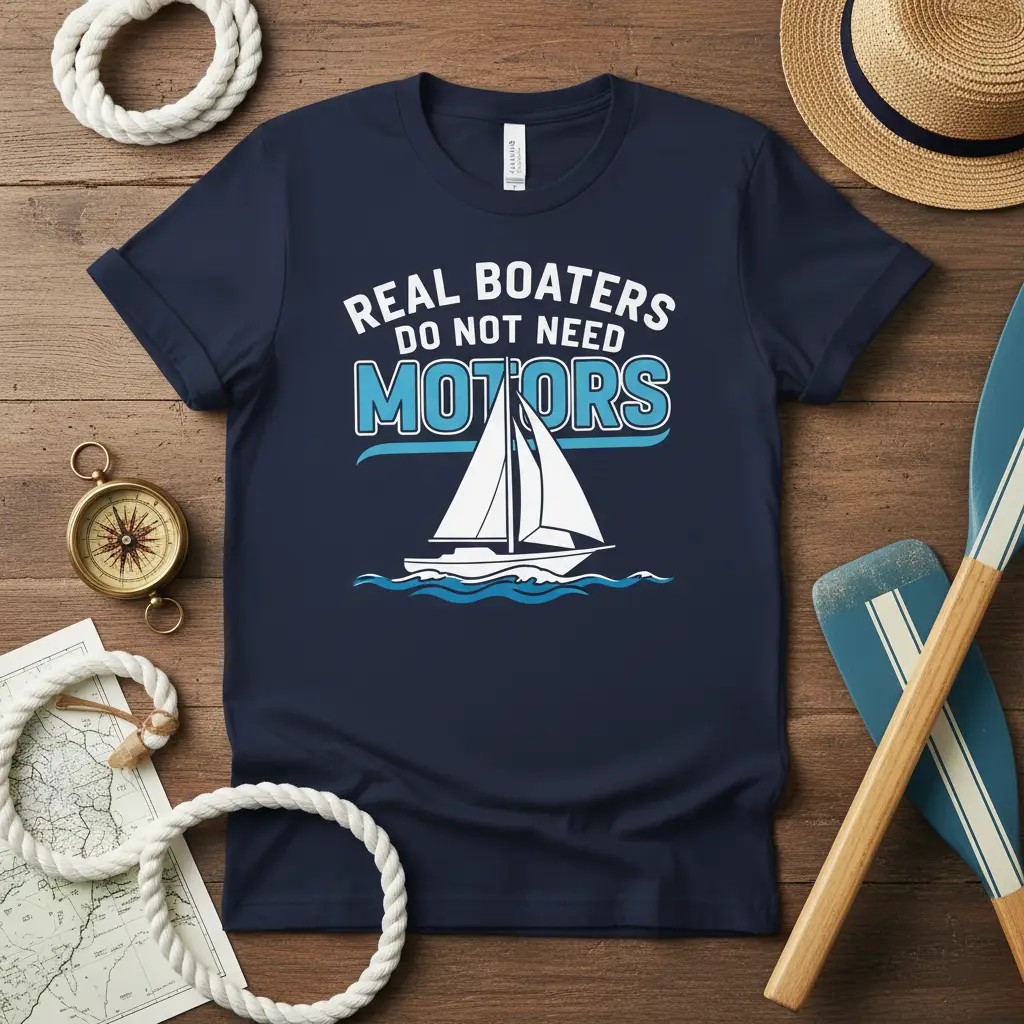 Real Boaters Do Not Need Motors Sailboat T-Shirt